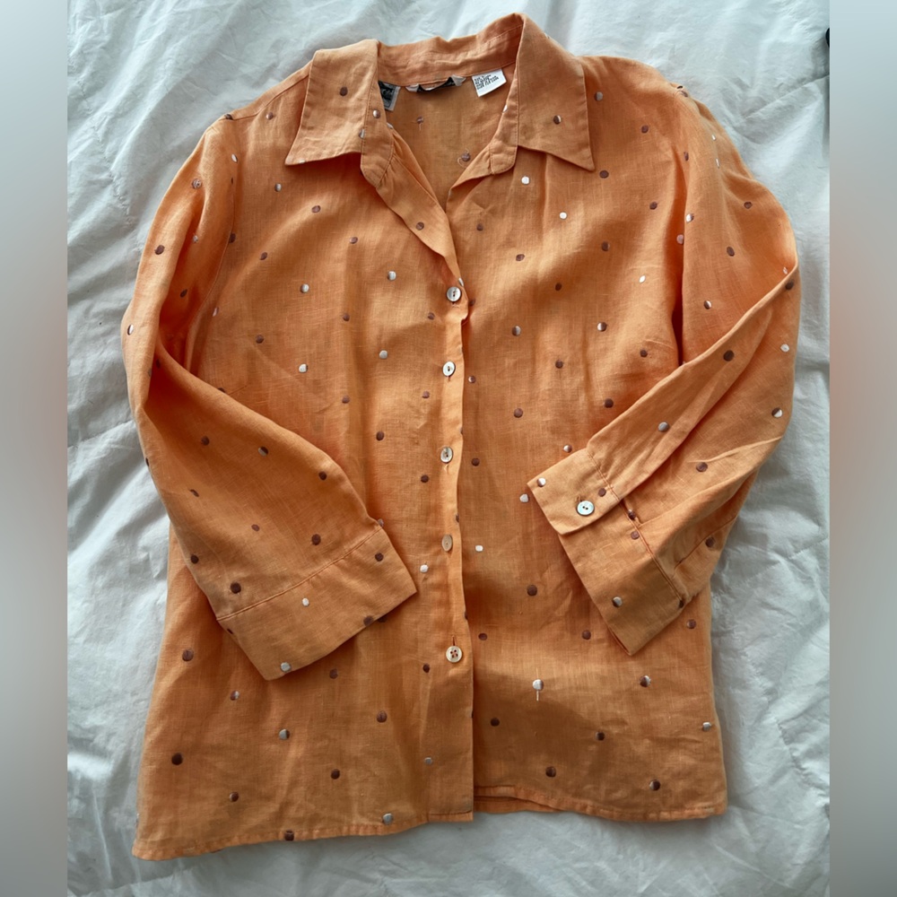 Lightweight Orange Polka-Dot Irish Linen Button-Down Shirt